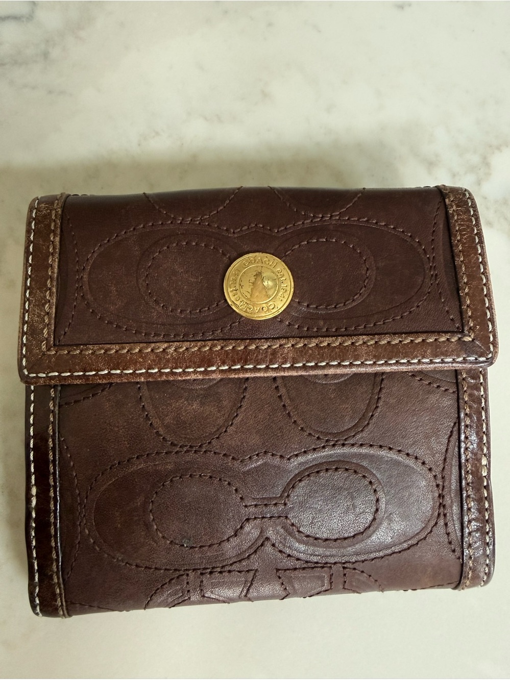 Authentic Coach embossed leather Dark Brown